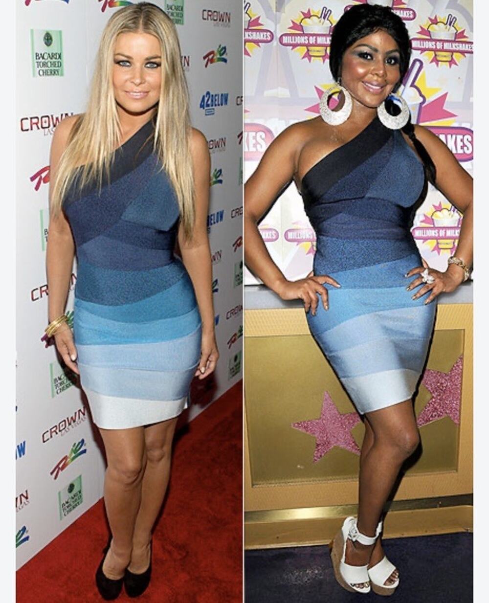 Herve Leger Anett Blue Ombre One Shoulder Bandage Dress L Y2K Carmen Electra